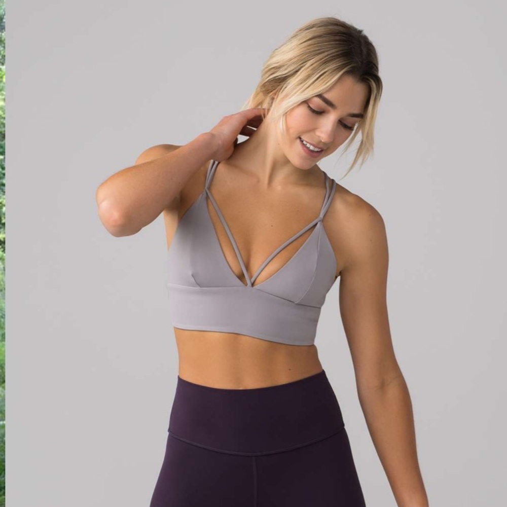 Lululemon Pushing Limits Bra Dark Chrome Strappy Long Line Size 6